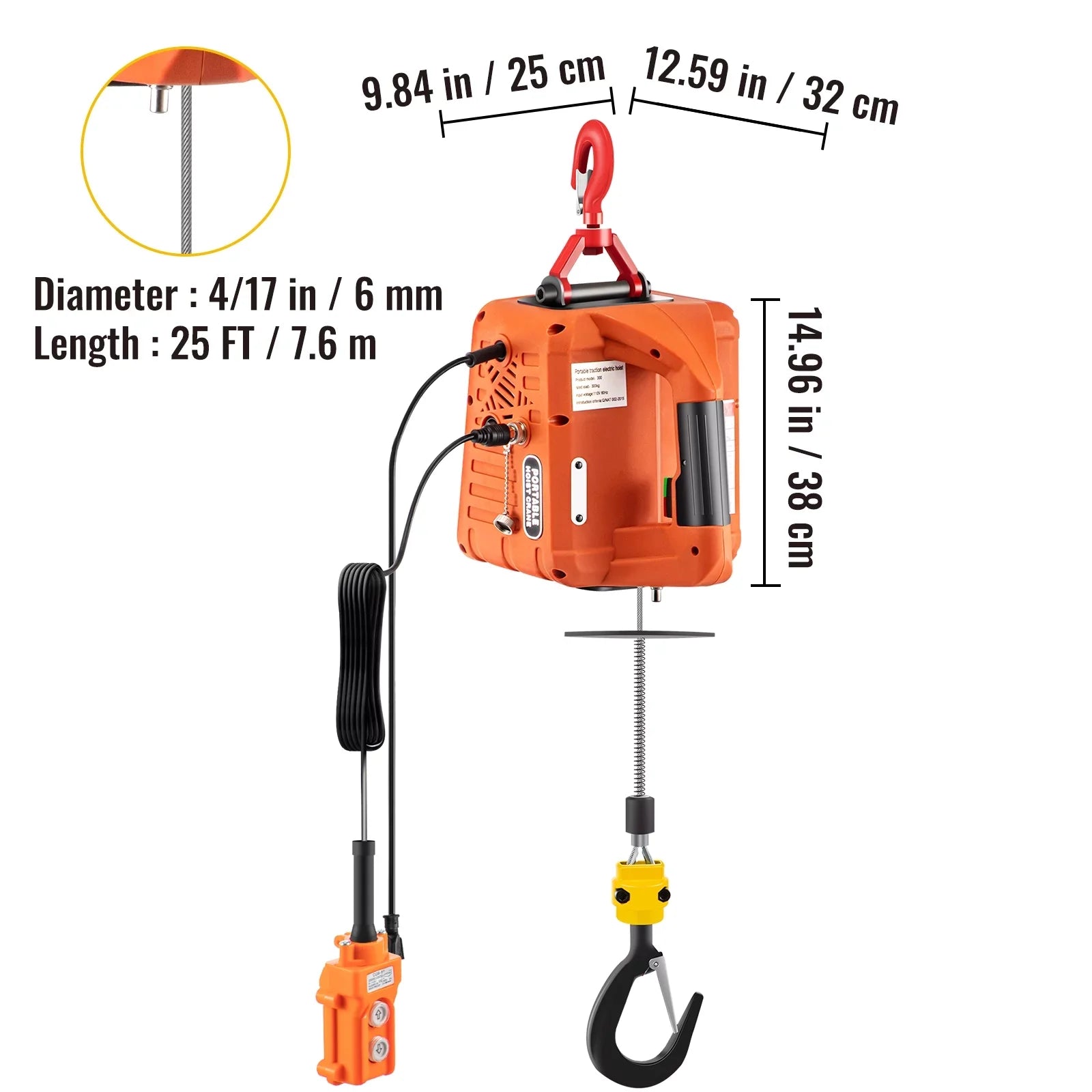 BENTISM 3-in-1 Portable Winch w/ Electric Crane Hoist Remote 1100lbs 25ft Control