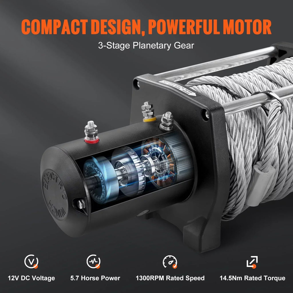 lb 12V Remote Capacity IP67 Winch, Steel BENTISM Electric Winch, Rope Handheld Winch 85ft Load Wireless ATV with 18,000