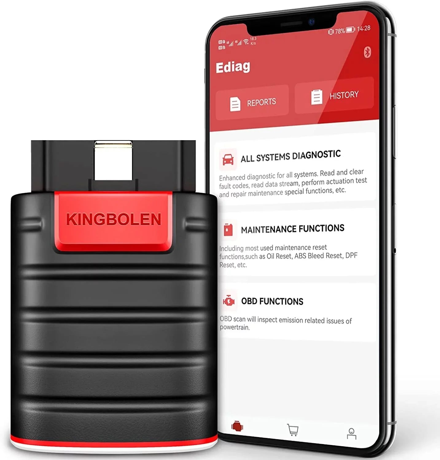 1 Year Bidirectional Android, All Ediag All 15+ Reset & Bluetooth Diagnostic Free iPhone OBD2 Coding, Functions, ECU for Tool Systems KINGBOLEN Scanner with Software