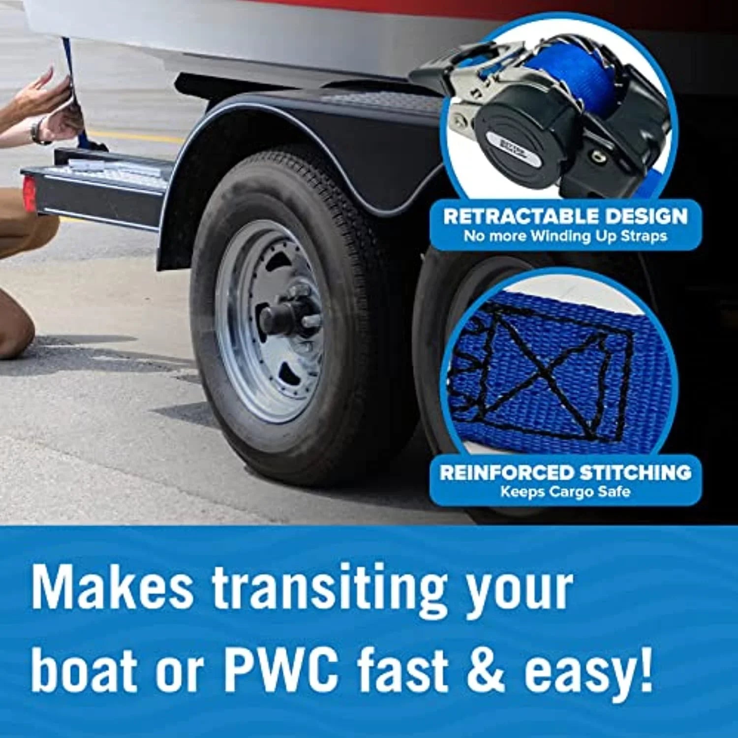 '- Brackets Mounting Buckle Ratchet Set Self-Retracting Heavy - Bolts Straps & Retractable Blue Cargo Stainless with 2x43 for Duty
