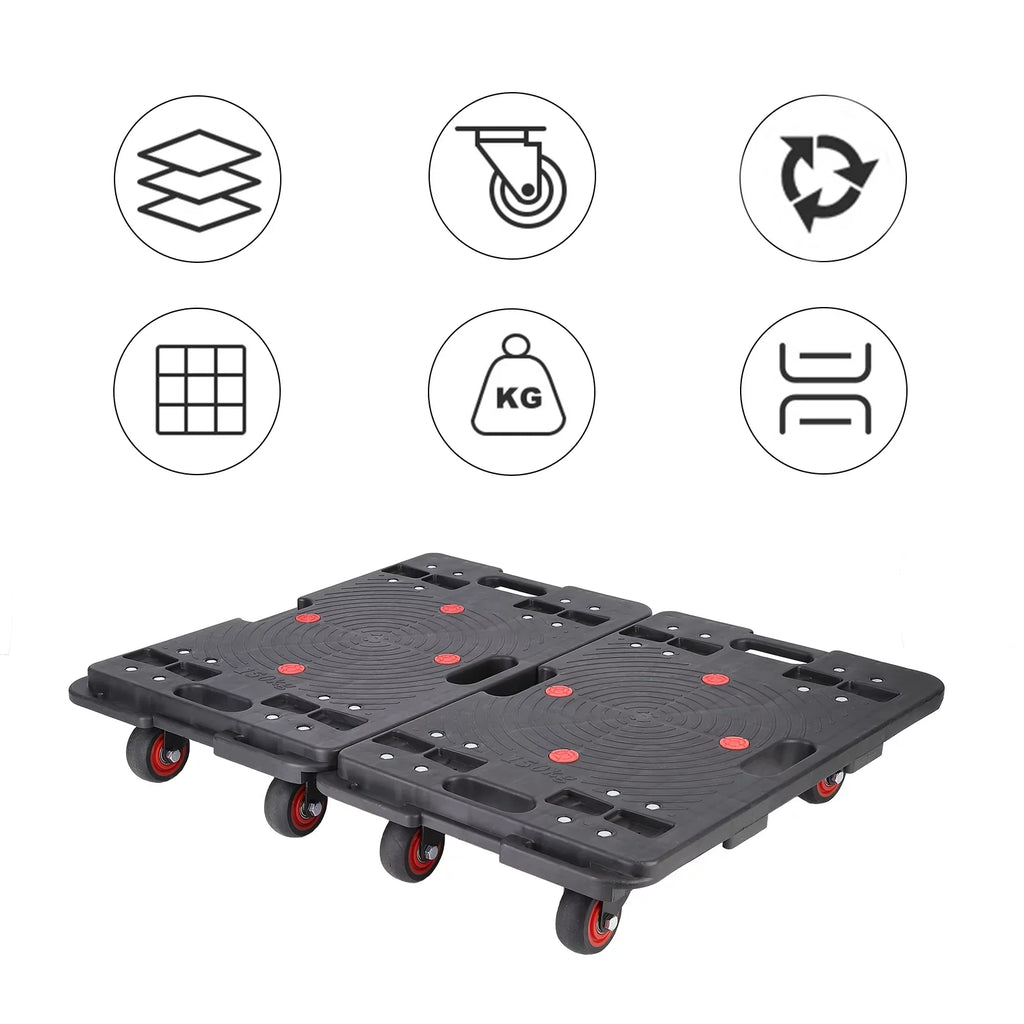 Office Capacity Cart Hand Travel Luggage Folding for Trolley Truck 2pcs Portable 330 Lbs Black Homhougo—2PCS Home Wheels 4 Transport Rotate
