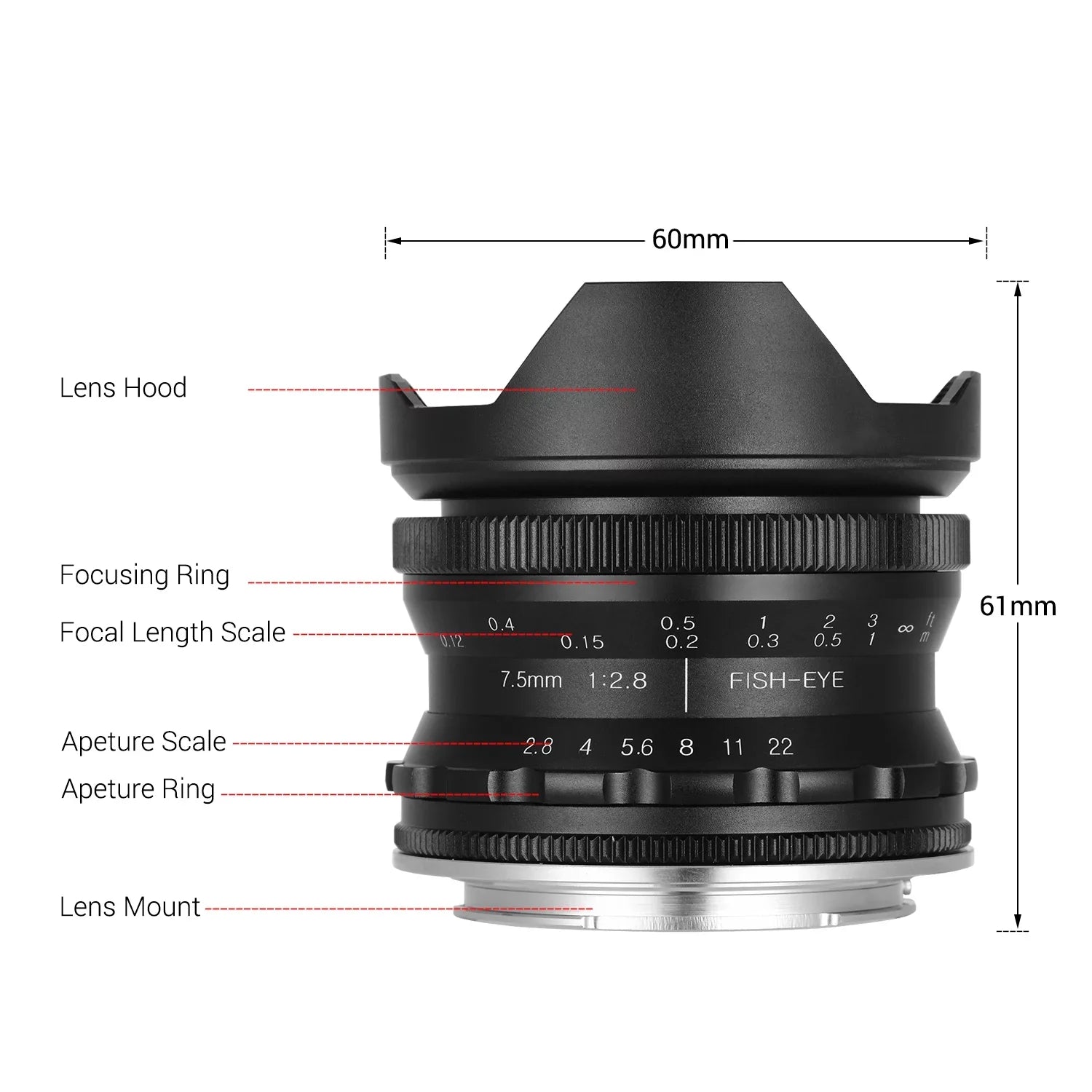 Camera A6100 Lens Aperture with A77II Focus A6500 A6300 Large APS-C E-Mount Manual Angle 180° Andoer Ultra A6600 Andoer A6000 A6400 Frame 7.5mm Wide 5100 F2.8 Compatible Fisheye Lens