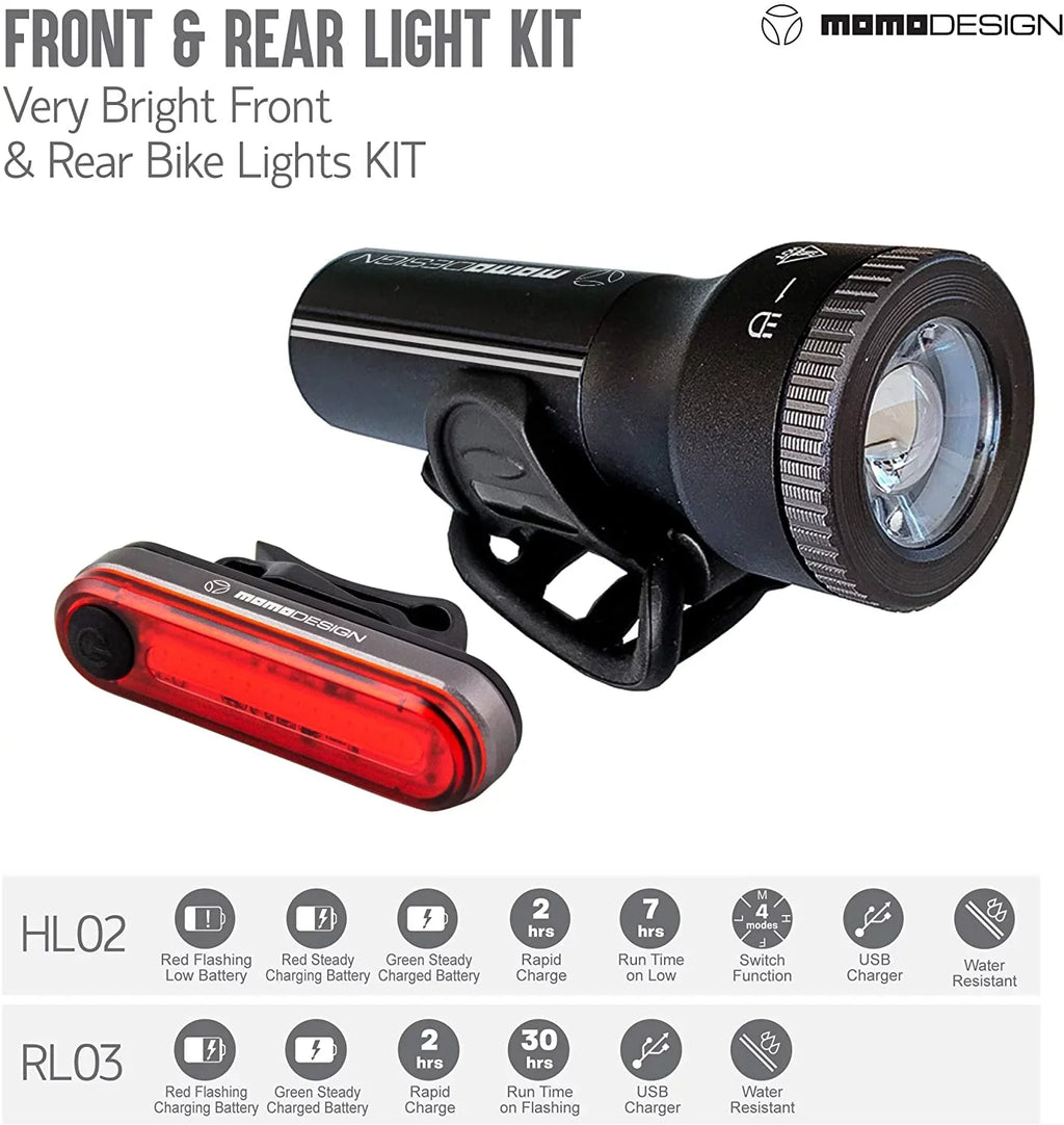 Bike climate USB Visibility, Light MOMODESIGN for Light Rear COMMUTERS KIT for Night & Rechargeable, Designed Resistant, Headlight 300