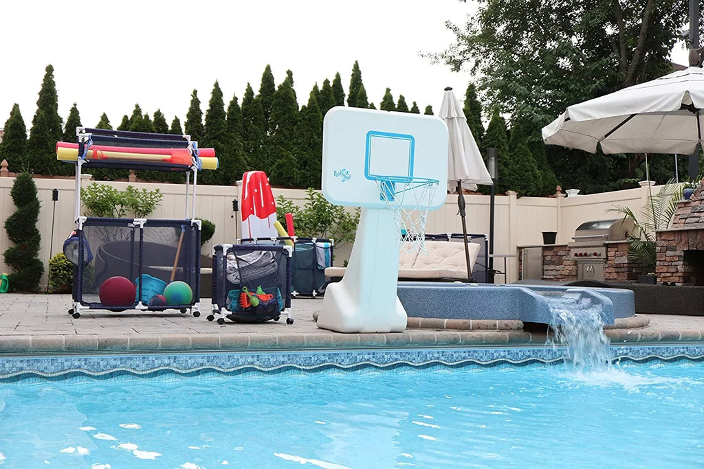 563009 Floats and Storage Equipment Height, W Organizer L design H), 25" Large, Noodles Blue (43" Rolling Kids Bin, x / Holder, White Toys, Pool 28" Mesh x Balls