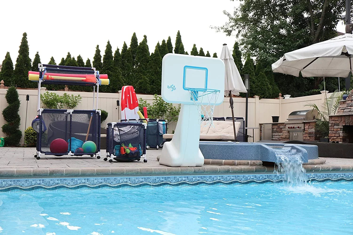 563009 Floats and Storage Equipment Height, W Organizer L design H), 25" Large, Noodles Blue (43" Rolling Kids Bin, x / Holder, White Toys, Pool 28" Mesh x Balls