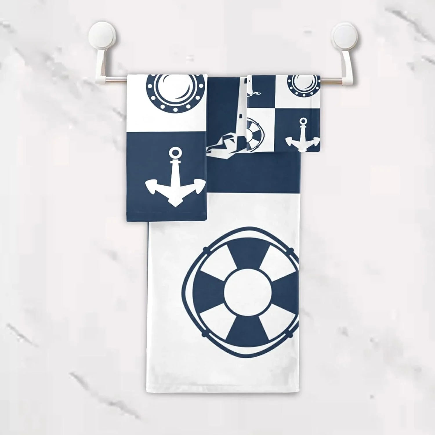 Towels 3 Fingertip Soft Bathroom Cotton Anchor Piece Absorbent Vessel Sailing Decorative for Bath Dreamtimes Hand Towel Sets Lighthouse Checked Towels