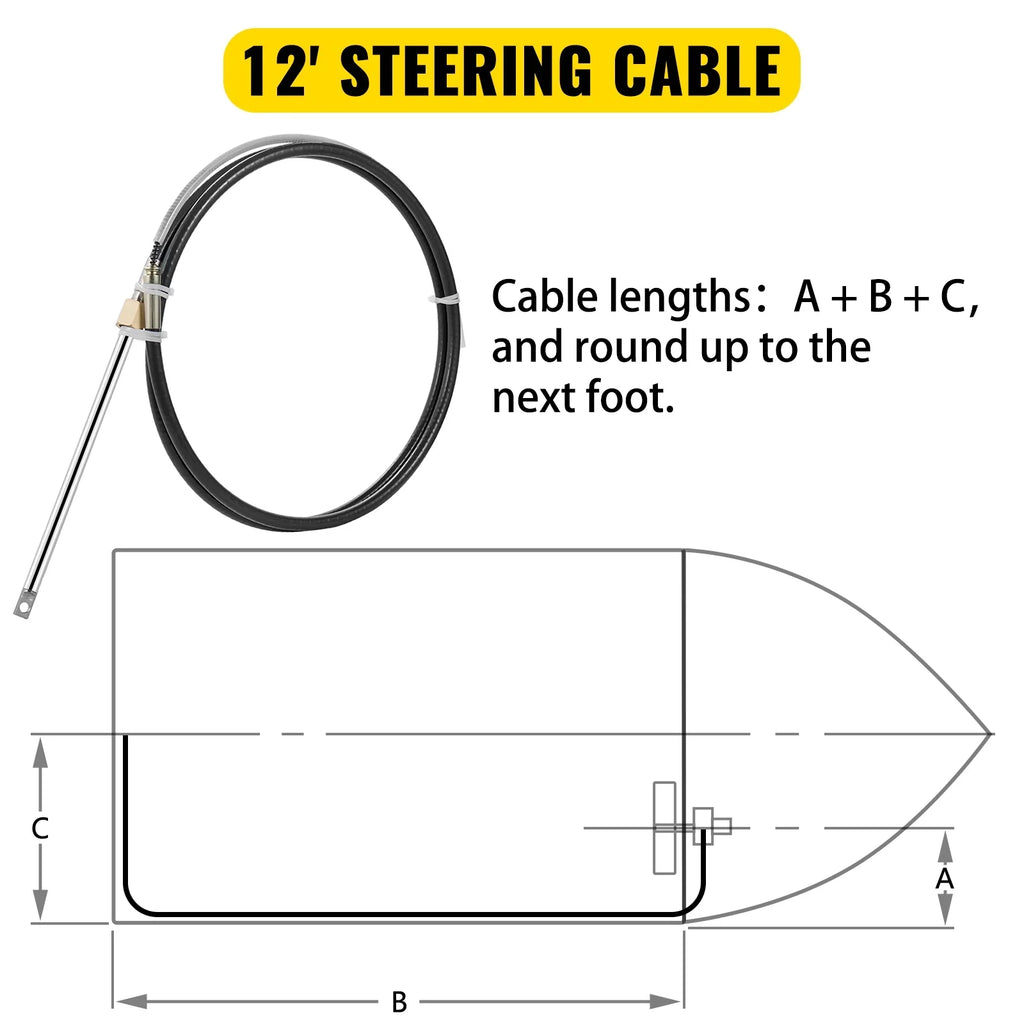 Ft. Steering with Mechanical Outboard VEVORbrand 13 Accessories Boat Wheel, In. Rotary Boat 12 Ft. Cable 12