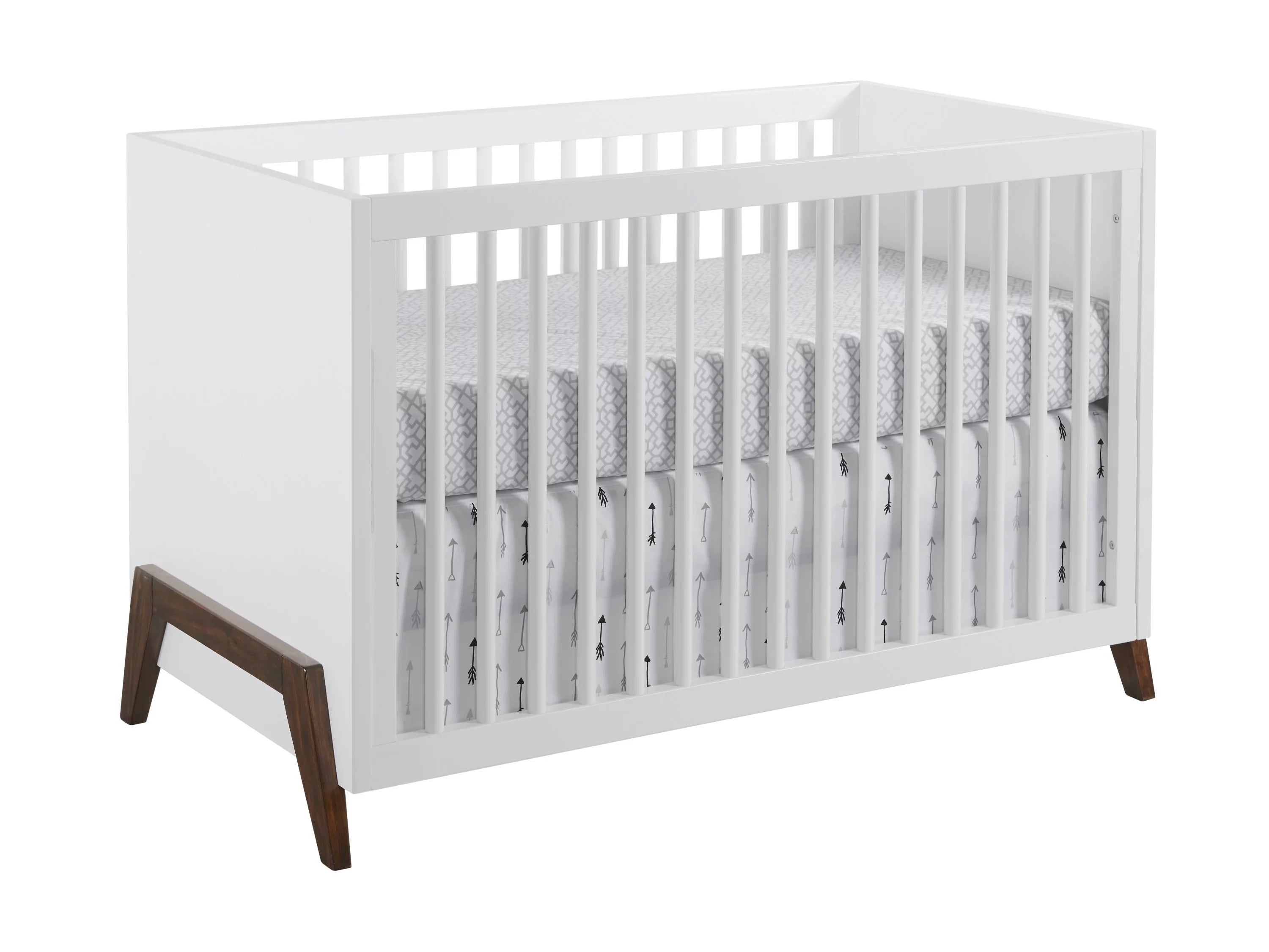 Modern & Island Walnut, Crib White 3-in-1 Wooden Oxford Mari Baby Crib, Convertible