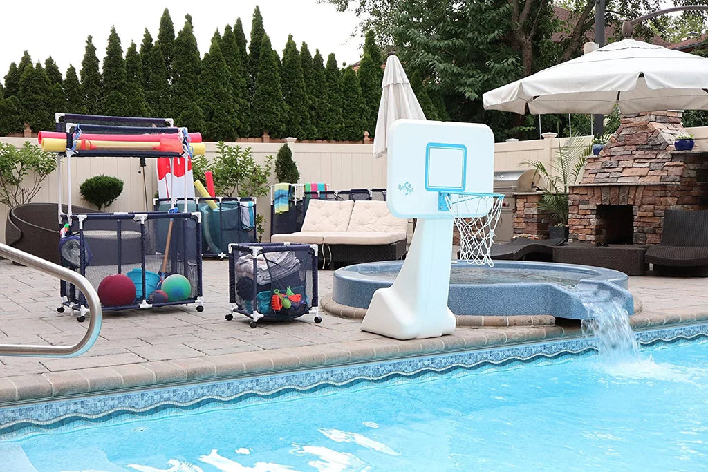 563009 Floats and Storage Equipment Height, W Organizer L design H), 25" Large, Noodles Blue (43" Rolling Kids Bin, x / Holder, White Toys, Pool 28" Mesh x Balls