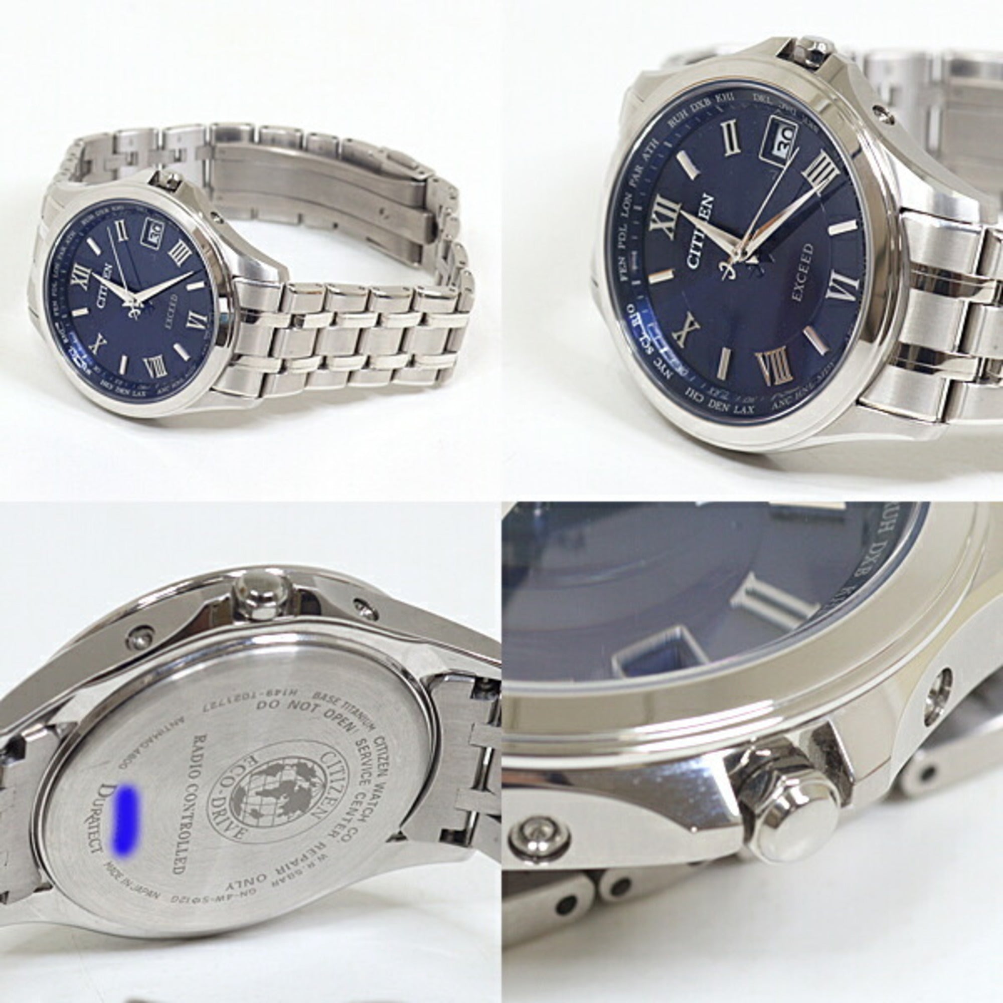 Watch New) Men's Pre-Owned Blue Exceed CB1080-52L Eco-Drive (Like Light-Powered CITIZEN Dial