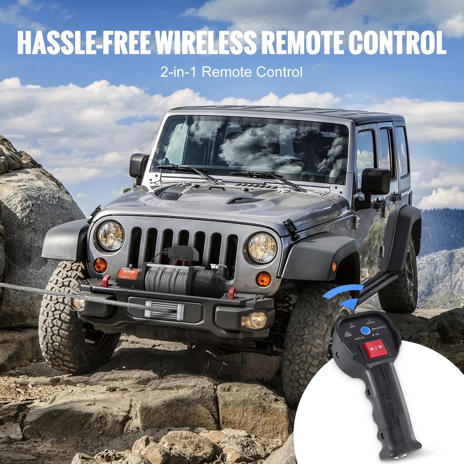 lb 12V Remote Capacity IP67 Winch, Steel BENTISM Electric Winch, Rope Handheld Winch 85ft Load Wireless ATV with 18,000