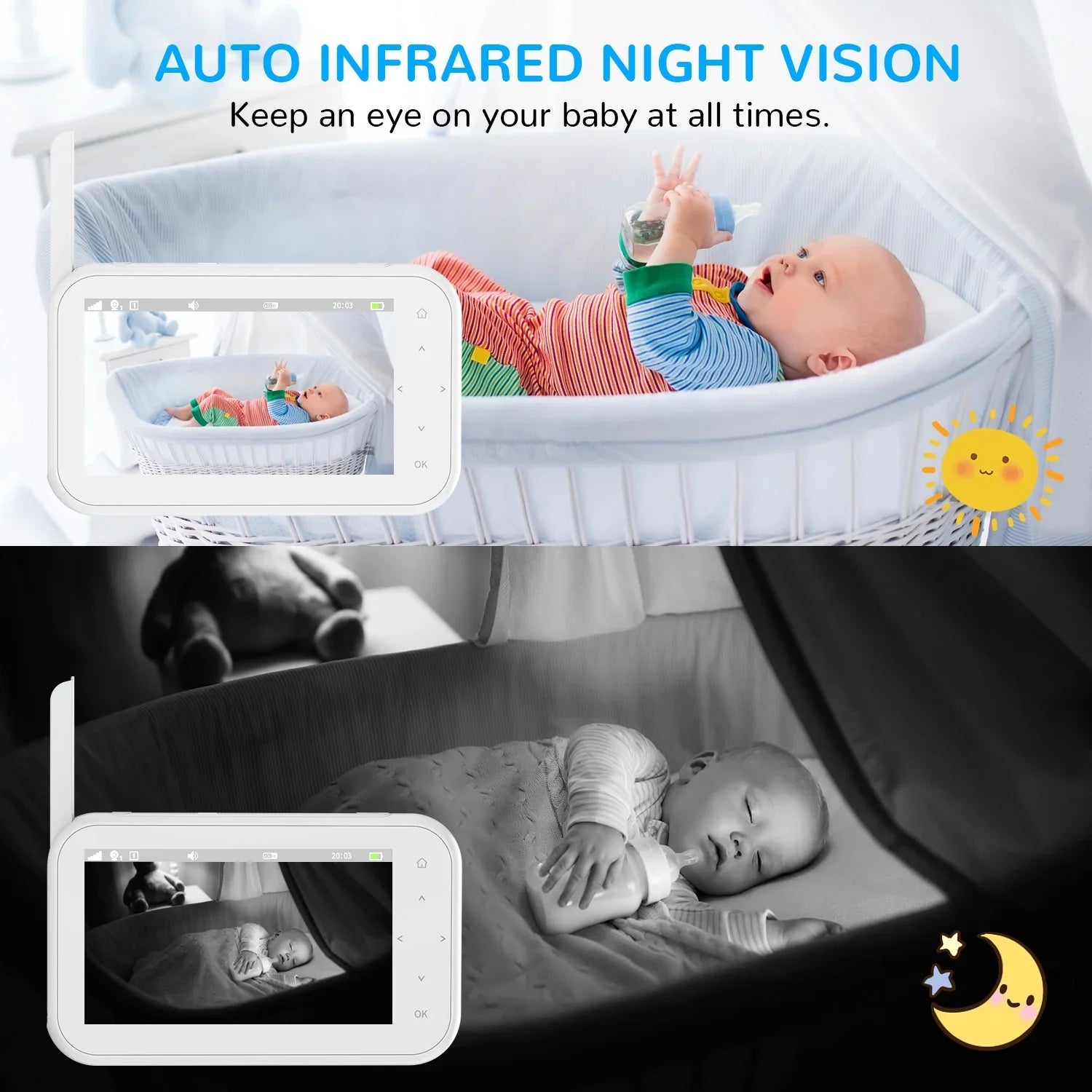Camera LCD Audio, 4.3" 1080P Screen Pan&Tilt&Zoom, Baby Wifi with Two-Way Monitor Night Auto Talk, & No Vision,Tem-Sensor, Febfoxs