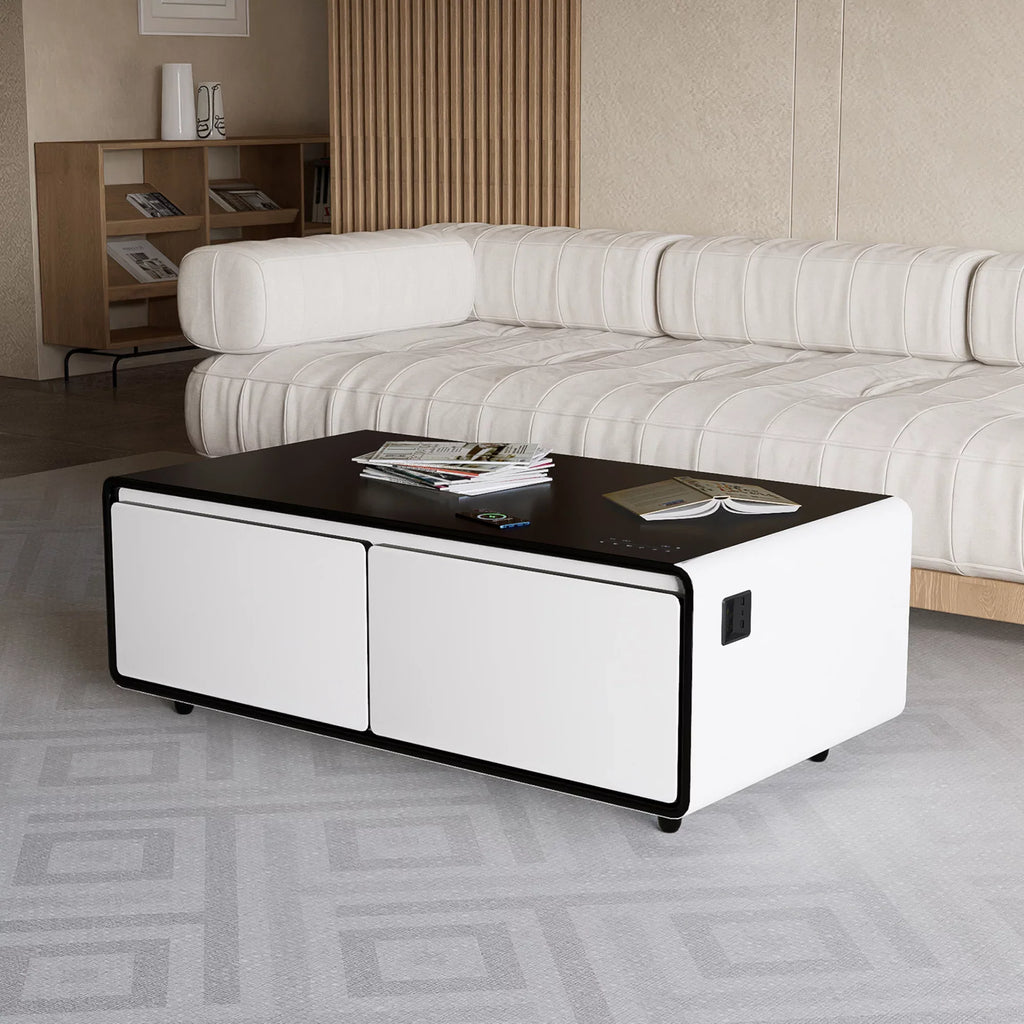 Modern light, Smart Power White Coffee Table Built-in Socket, Bluetooth Protection, Panel, USB Interface, Fridge, Control Charging with Touch Wireless Outlet Module, Atmosphere Speaker,