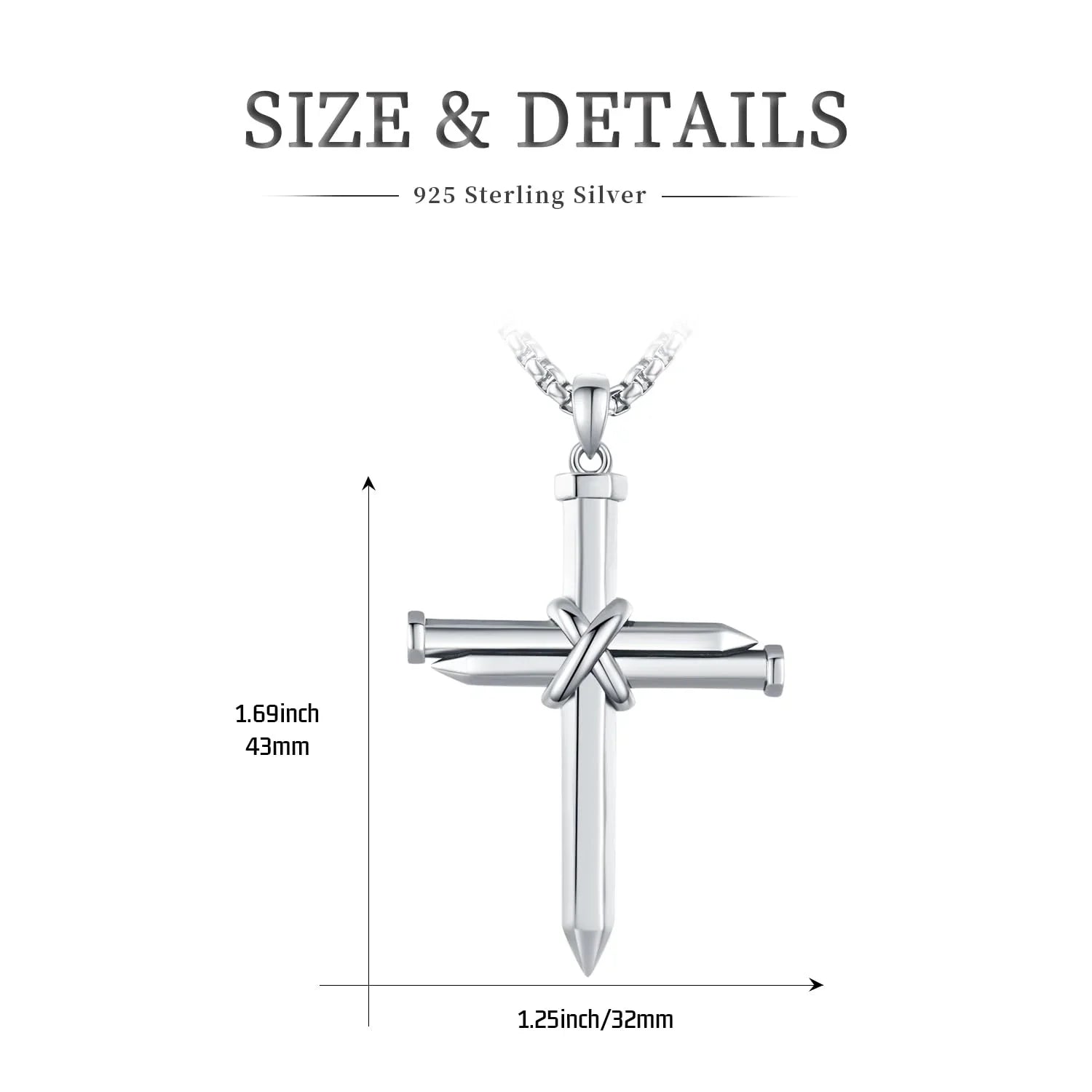 Christian Gifts Cross Charm Men Jewelry 925 Necklace Graduation Midir&Etain Solid Silver Cross Necklace for Cross Sterling Boys Religious Nail Pendant
