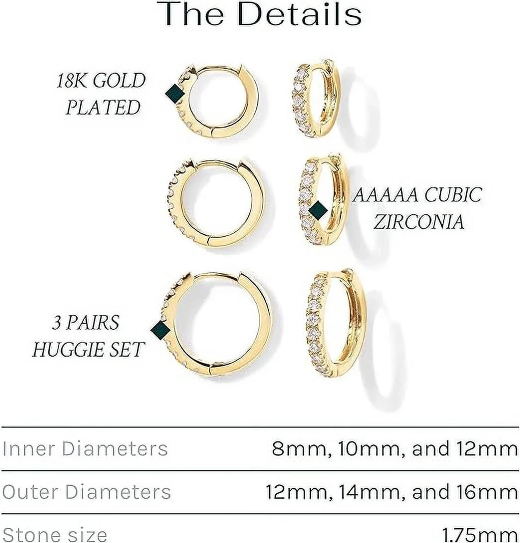 Mini Men Hoop Pairs Post, Pack 925 White Cartilage Gold Women Small 18K Hoop Helix 8mm Sterling 10mm Plated and 12mm Yellow Silver Pack for 6 Set Huggie PAVOI Earrings | Gold