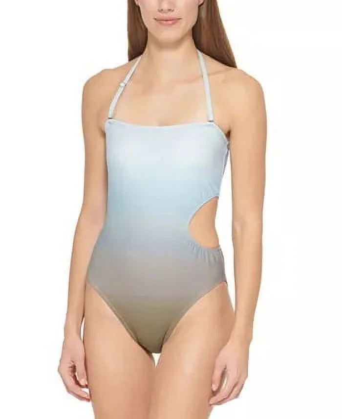 One-Piece DKNY Bandeau SPLASH Swimsuit, Cutout MOSS OMBRE US 12