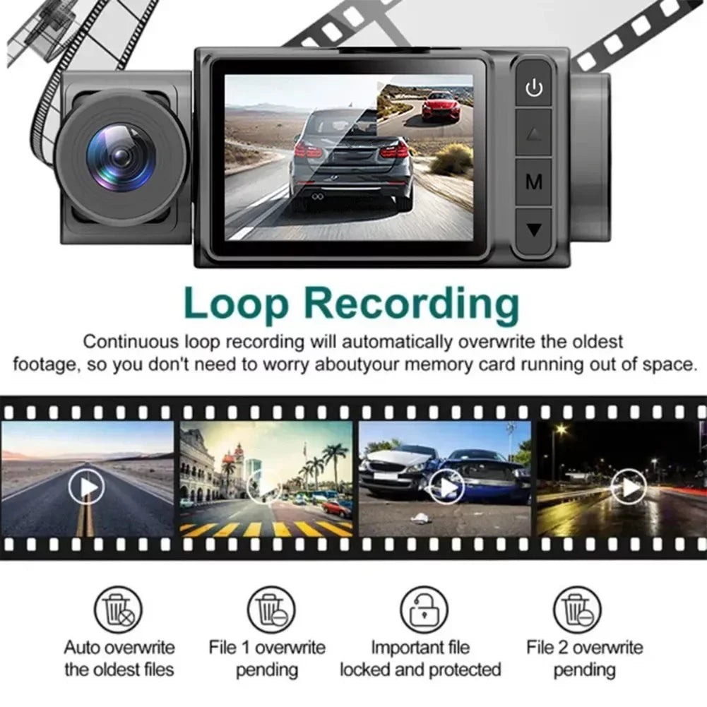 DVR Triple Video Dash Rear Driving Car Lens Cam Front 2\\\" And Camera HD Recorder