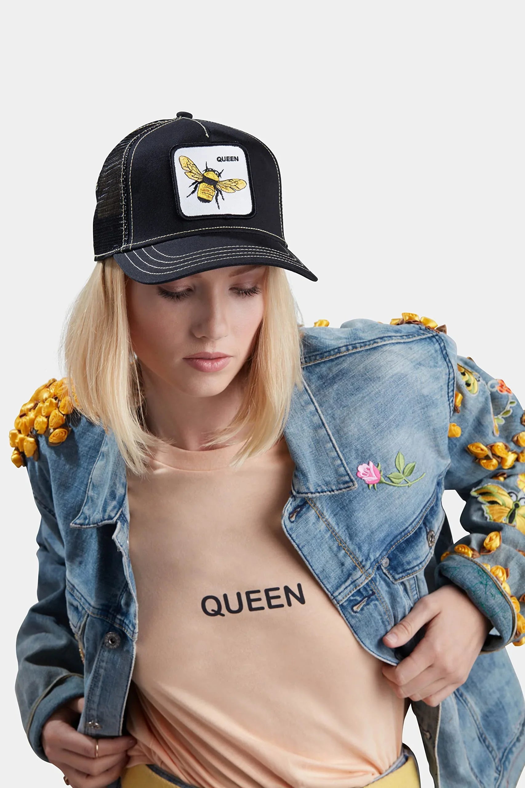 Hat, Unisex Adjustable dimension Trucker One Goorin Farm The Bee), Black (Queen Original Bros. Snapback