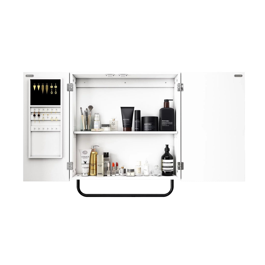 for Bathroom, Cabinet Cabinet with Mounted Square Wall 2-Tiers Jewelry Mirror, Mirror HLR