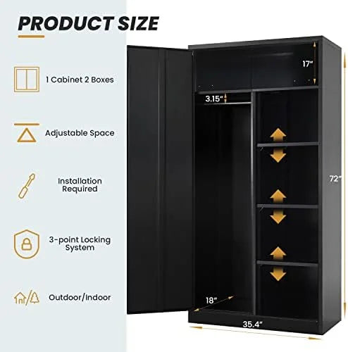 '- Adjustable Closet Rods Lock with Locker Removable Shelves Metal 72" with Bedroom Hanging Armoires RUNFAYBIU (White) and Wardrobe