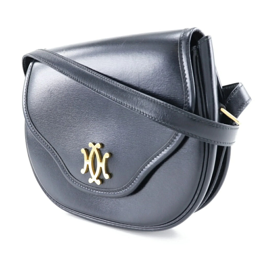 Bag Double Shoulder France Black/Gold Snap H Crossbody (Fair) 1983 Hardware Calf Ladies Hermes Made 〇M Pre-Owned Vintage in Button HERMES