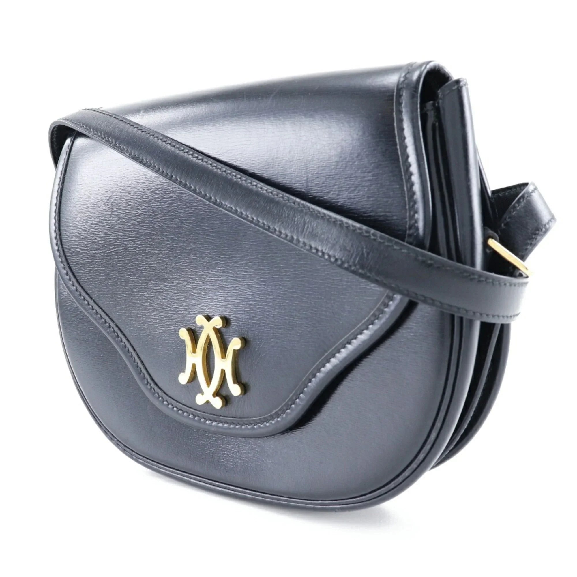 Bag Double Shoulder France Black/Gold Snap H Crossbody (Fair) 1983 Hardware Calf Ladies Hermes Made 〇M Pre-Owned Vintage in Button HERMES
