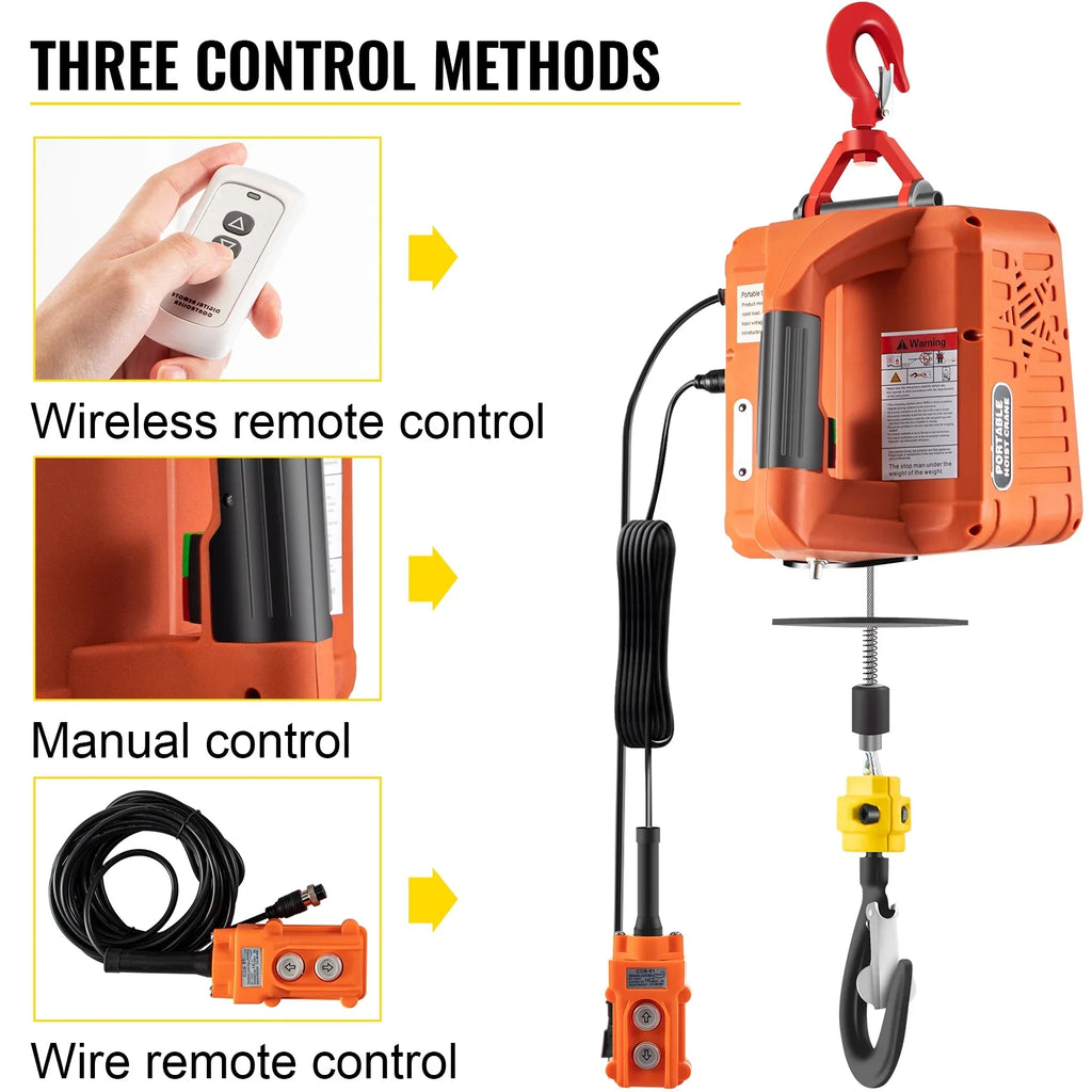 BENTISM 3-in-1 Portable Winch w/ Electric Crane Hoist Remote 1100lbs 25ft Control
