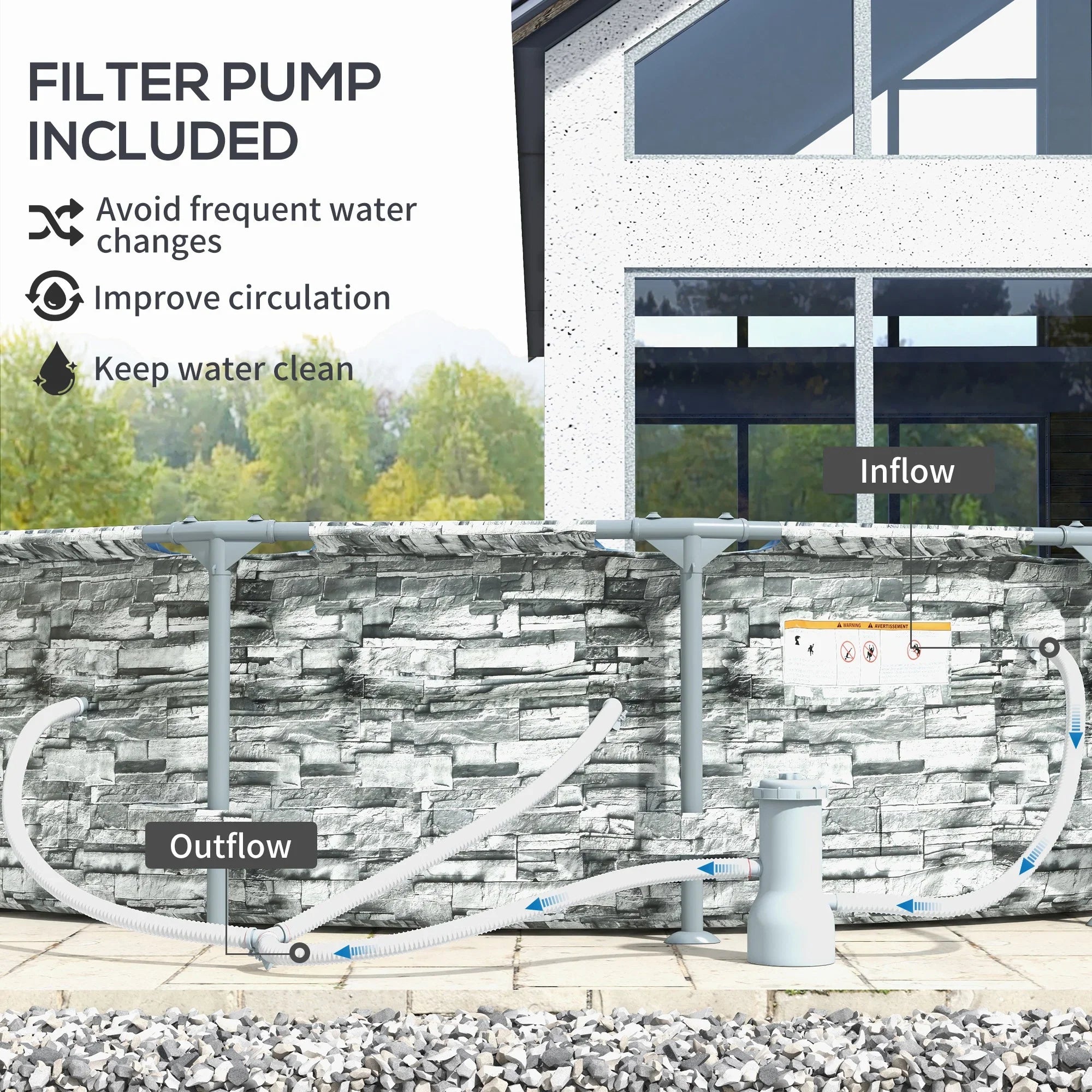 Pool, Frame Ground Above Brick with Pool Pump, 14' Steel Outsunny Filter