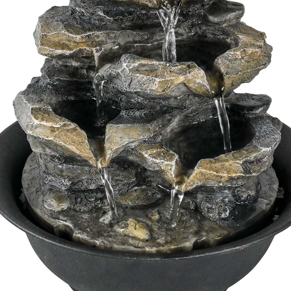 Tabletop liquid Lights and Fountain Cascading 4-Tier for Decor Rock Falls with Office High LED Home 8.3-inch