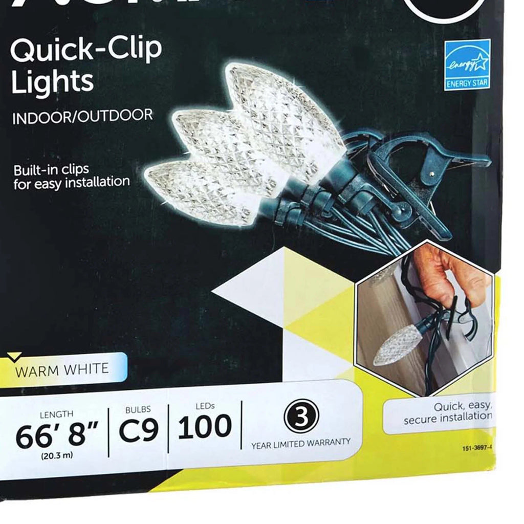 Clip 100 String Lights Warm Bulbs LED Christmas Quick (3 NOMA Pack) C9