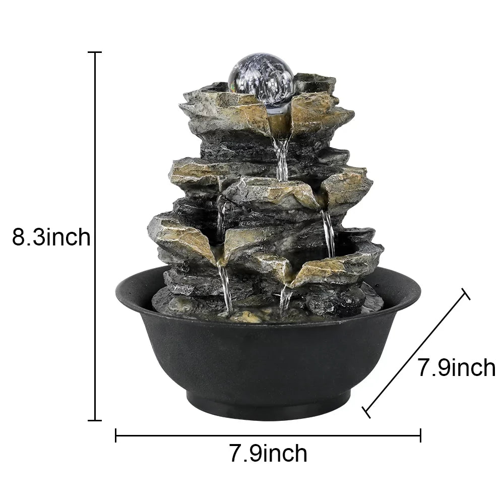 Tabletop liquid Lights and Fountain Cascading 4-Tier for Decor Rock Falls with Office High LED Home 8.3-inch