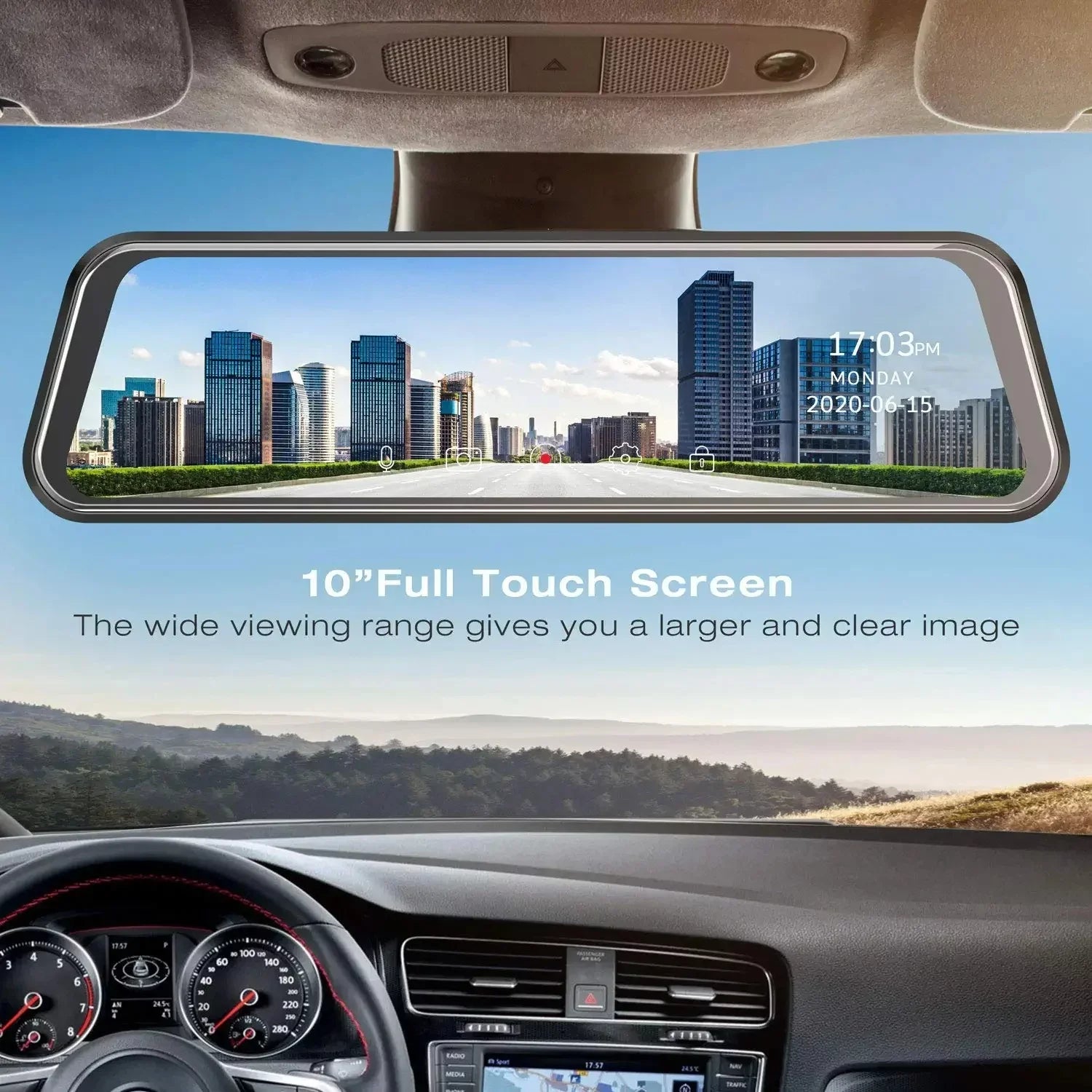 Dashcam View inch Rear Bileeko Backup Lens Dual IPS Full Monitor, Parking Car 10 Screen Mirror Camera, Touch Recording Loop