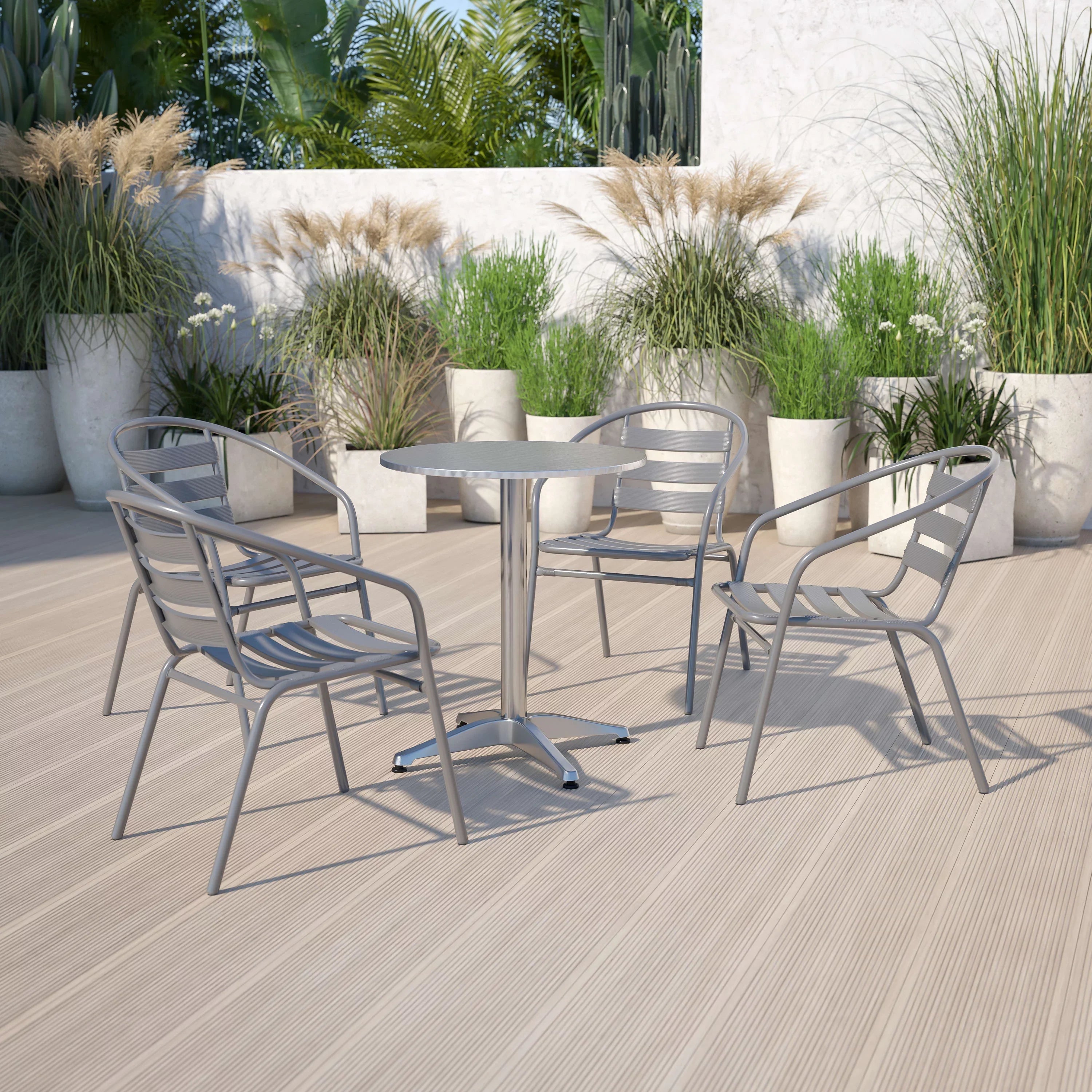 with Restaurant Slats Flash Chair Aluminum Furniture Stack Pack Metal Silver 4