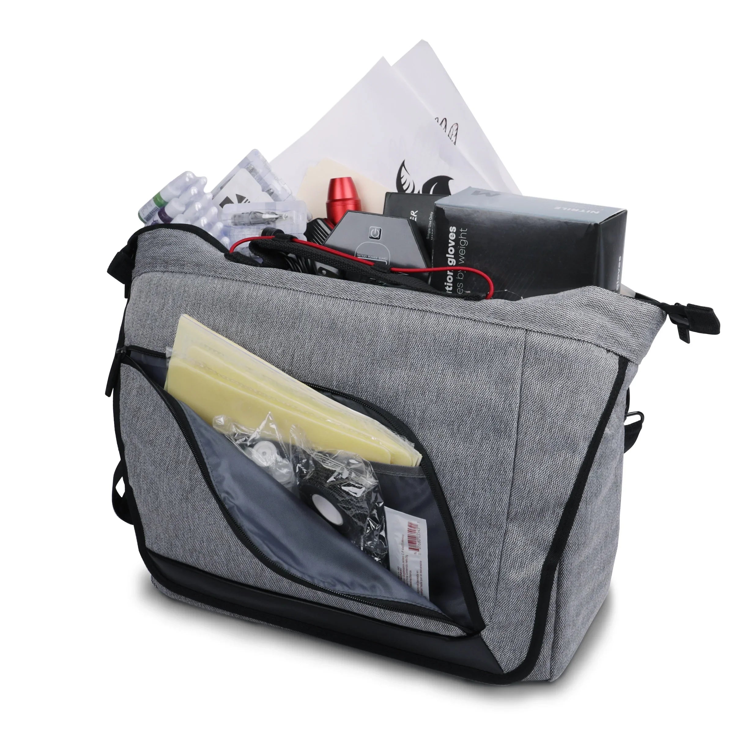climate Ink Dividers, Bottom Professional Resistant Equipment Messenger Tattoo - USA Machine, Tattoo Tattoo Set, Case Gear & - with Holds Kit Bag and Supply, More Only Customizable Supplies Power Gun