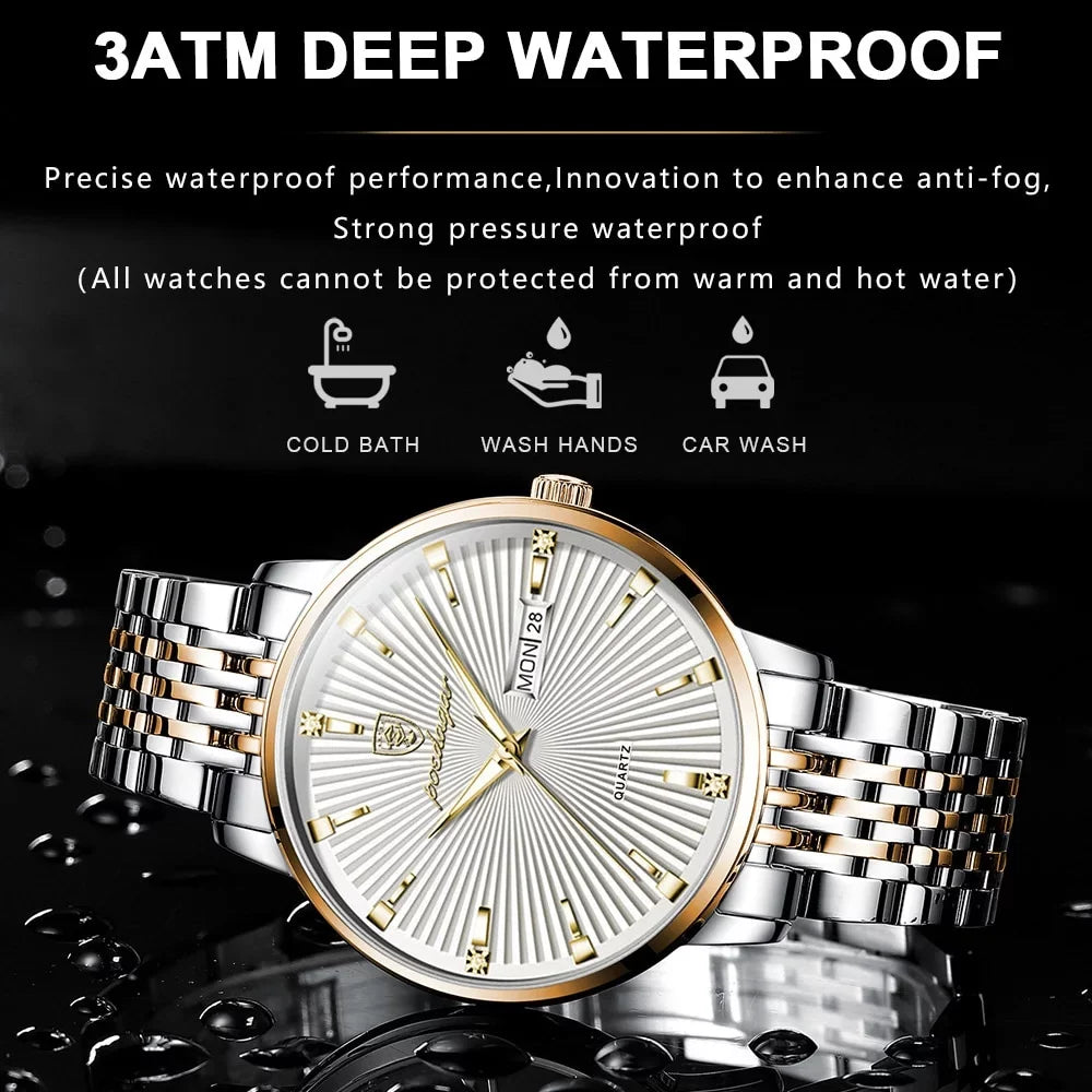 Men's Waterproof Luxury Business POEDAGAR Steel Luminous Thin Clock Date&Week Ultra Quartz Watch Male Stainless Men Gift Watches