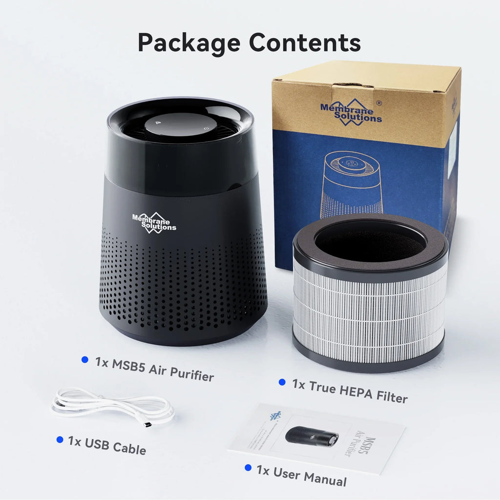 and H13 True Purifier for Filter, MSB5 Black Membrane Solutions HEPA Allergies LED Light, Air Asthma,