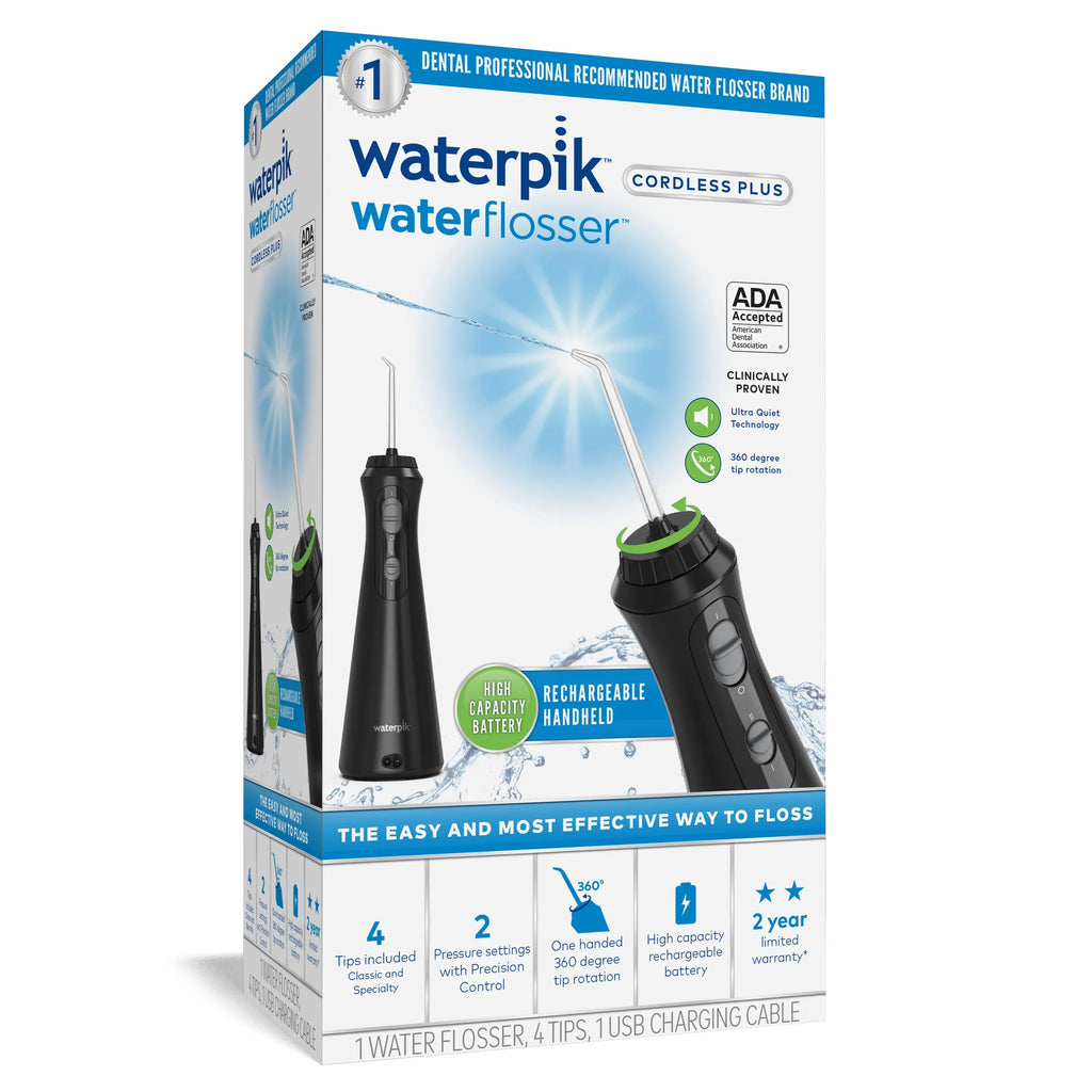 Black Waterpik Oral Portable liquid Cordless Plus Flosser Irrigator,