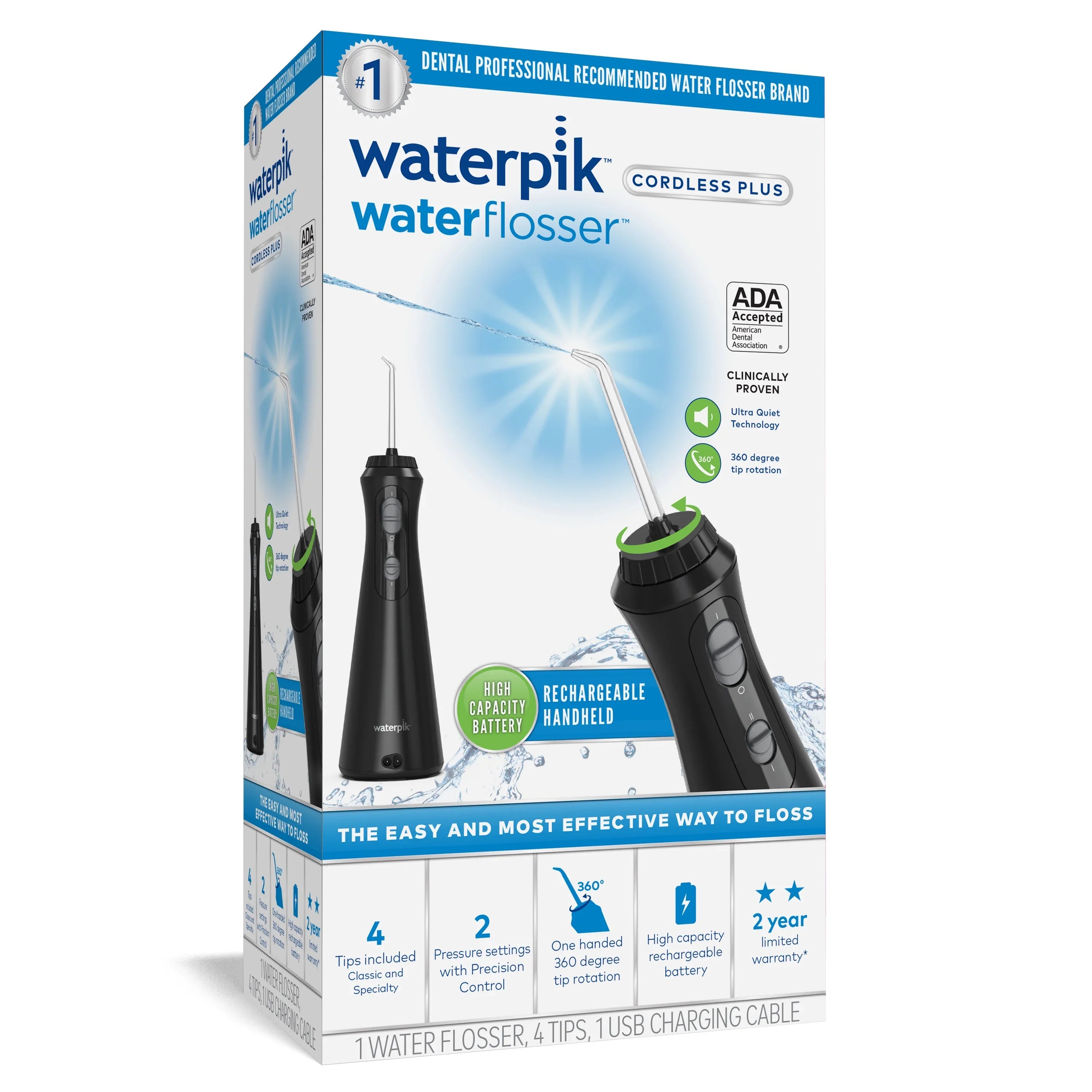 Black Waterpik Oral Portable liquid Cordless Plus Flosser Irrigator,