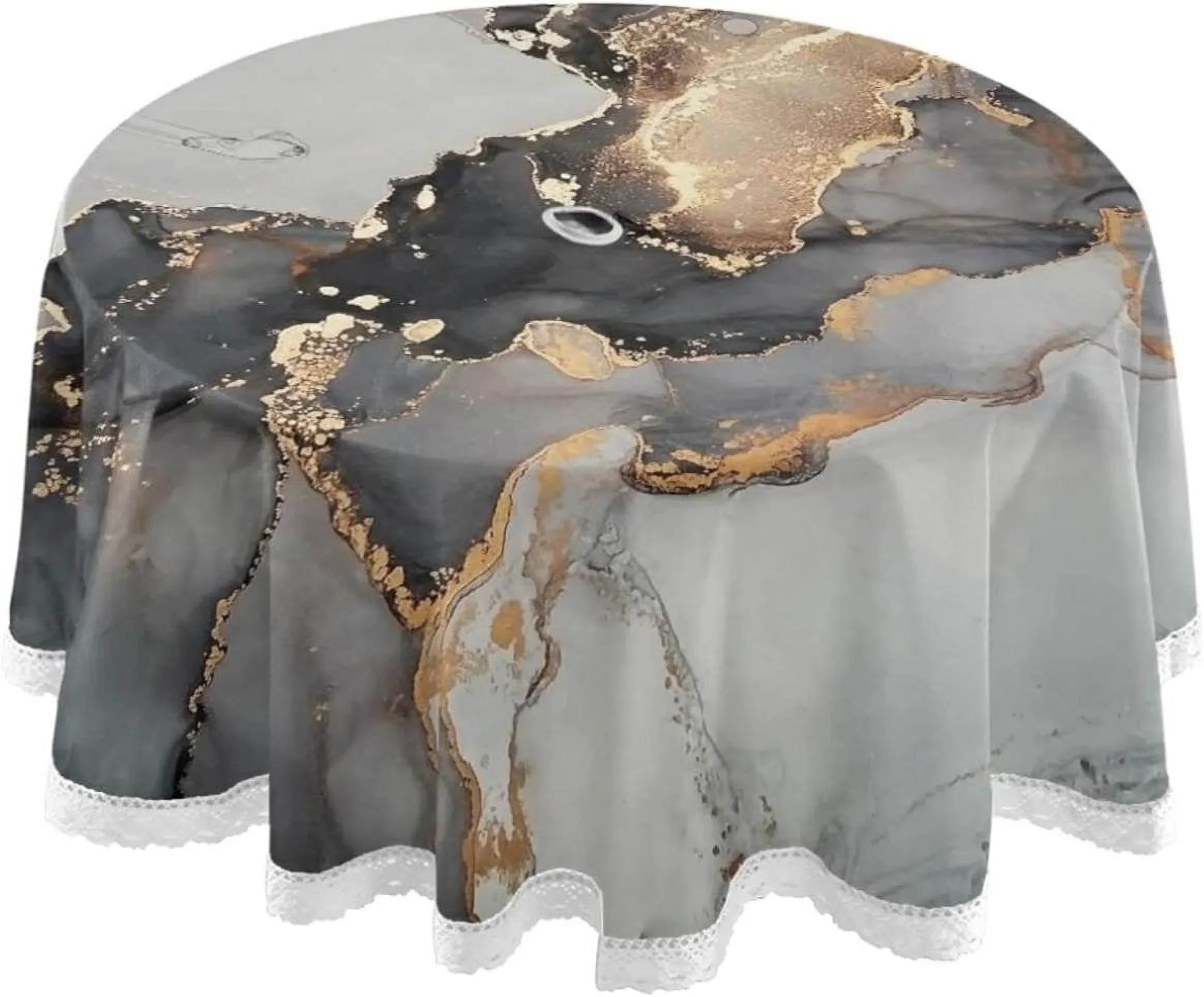 Abstract Fluid Round Table /BBQ/Picnic Table Covers 60In,Waterproof Tablecloth 60" Dreamtimes Zipper,Party Painting Backyard for Cloths exterior with Hole Natural and Umbrella Luxury Round Patio Art
