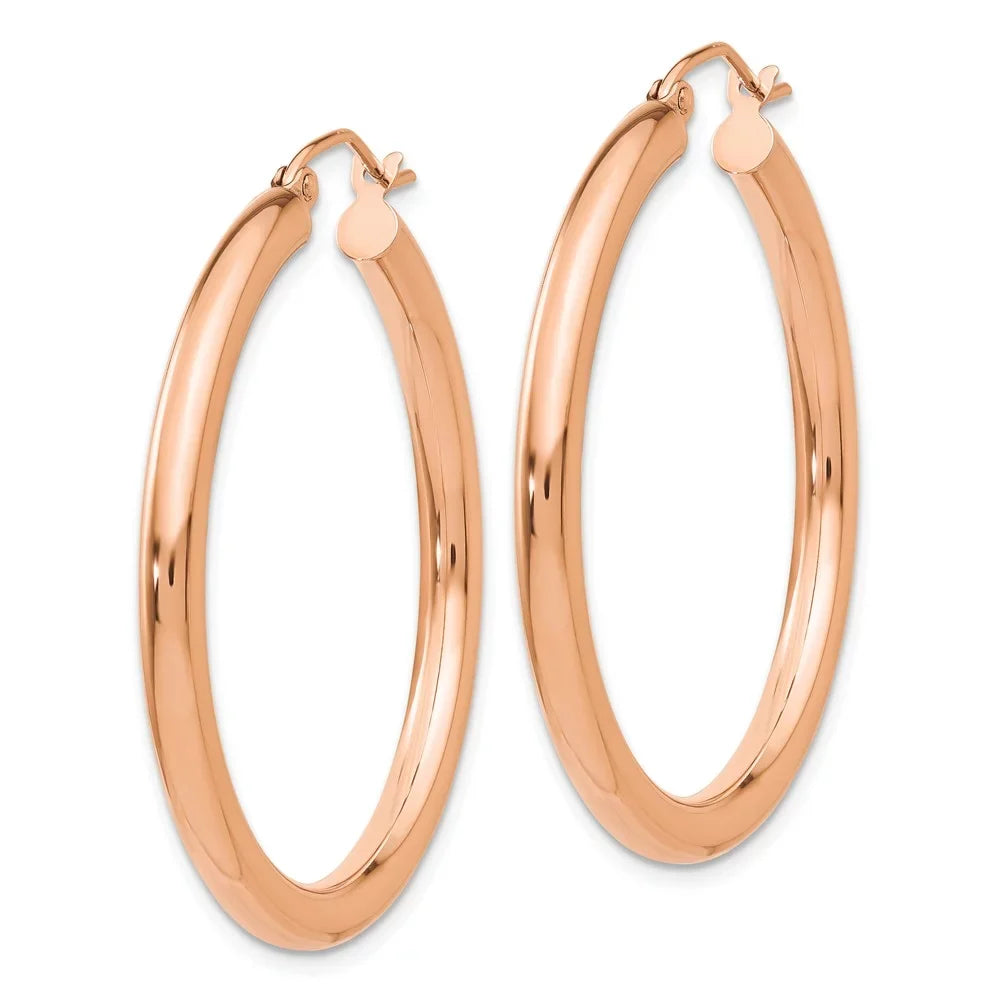 Gold and Women 3mm for Teens; and Polished Men Real for Hoop Earrings; 14kt Lightweight Adults Rose Tube
