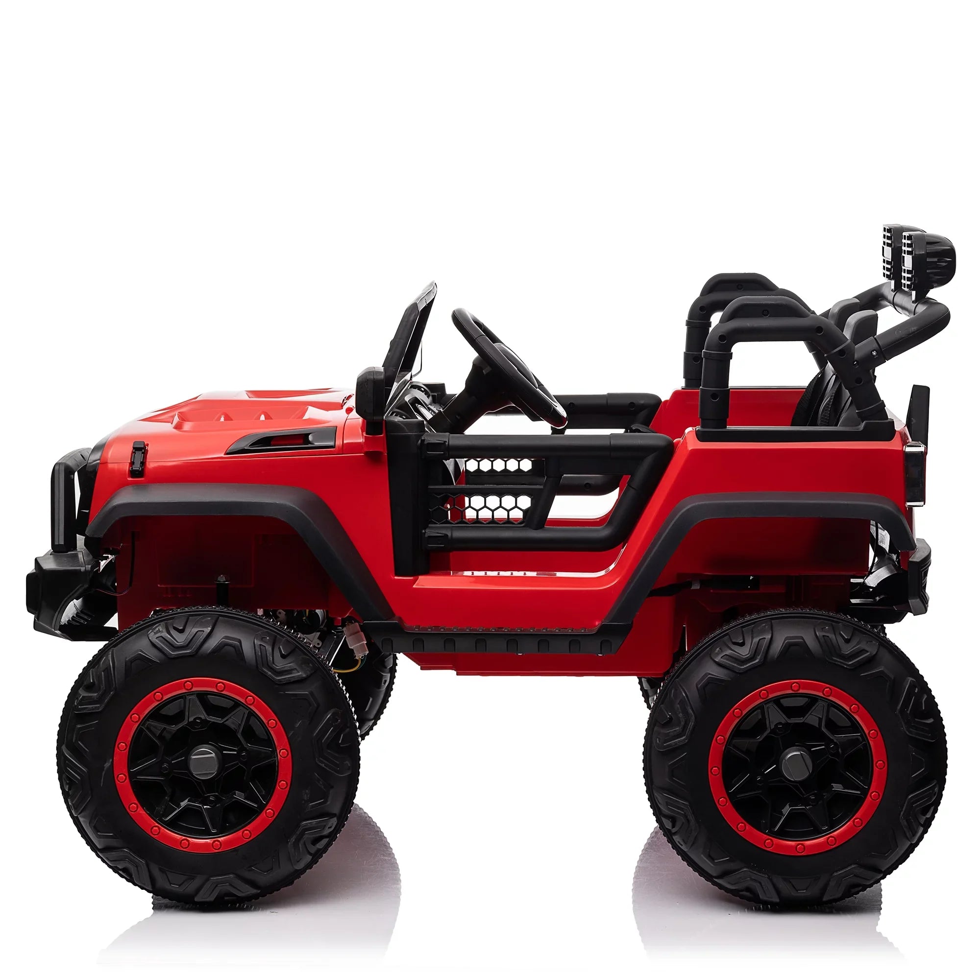 4 Switchable 20" Suspension, (Red) Extra Remote Control, Powerful On Wide Soft Seater 24V 4WD/2WD with Truck Electric Music, Engines, LED Light 2 Ride Brake, Seat, Car Kids Kids Vehicle with