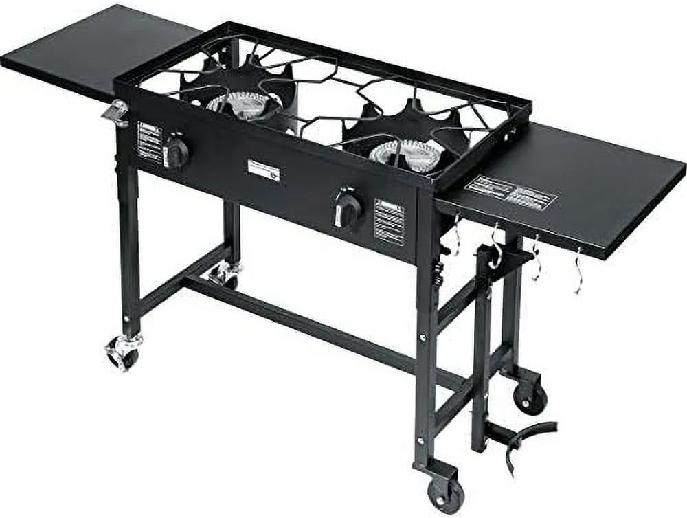 2 exterior BBQ Cook Double Picnic Stand Folding Burner Station Grill Propane Black Stove BTU, Camping 58,000 Cooking