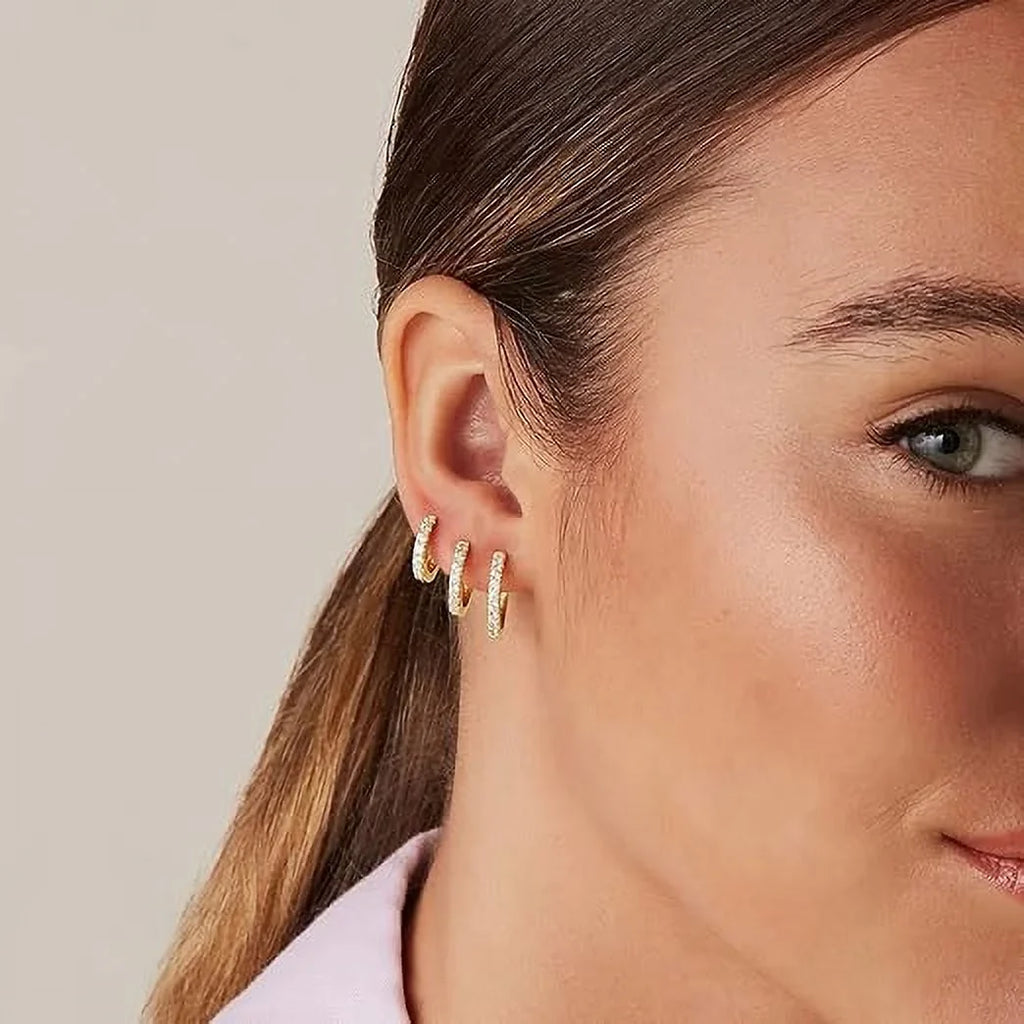 Mini Men Hoop Pairs Post, Pack 925 White Cartilage Gold Women Small 18K Hoop Helix 8mm Sterling 10mm Plated and 12mm Yellow Silver Pack for 6 Set Huggie PAVOI Earrings | Gold
