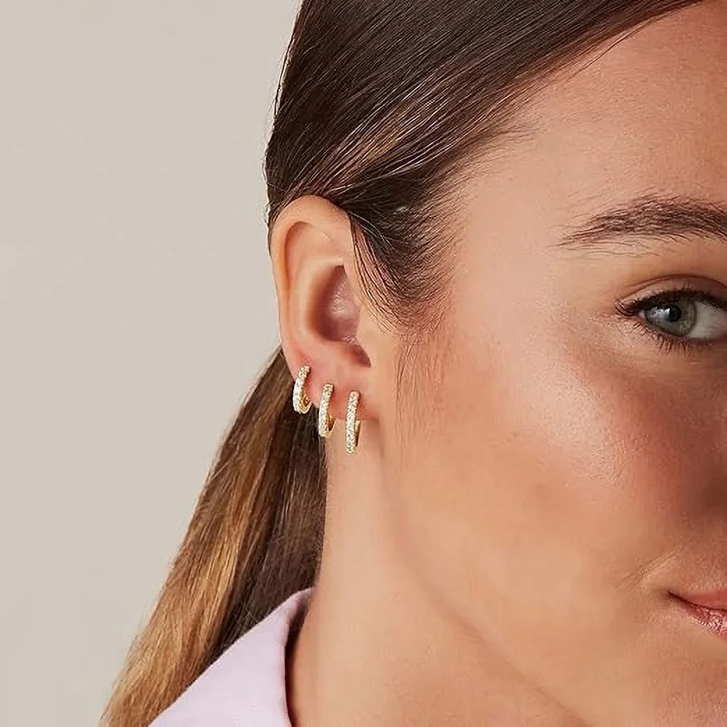 Mini Men Hoop Pairs Post, Pack 925 White Cartilage Gold Women Small 18K Hoop Helix 8mm Sterling 10mm Plated and 12mm Yellow Silver Pack for 6 Set Huggie PAVOI Earrings | Gold