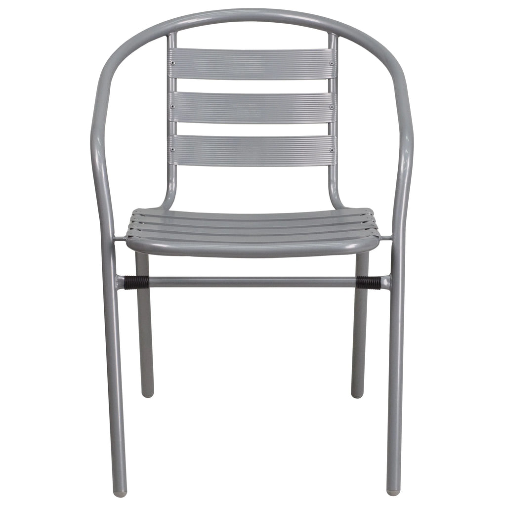 with Restaurant Slats Flash Chair Aluminum Furniture Stack Pack Metal Silver 4