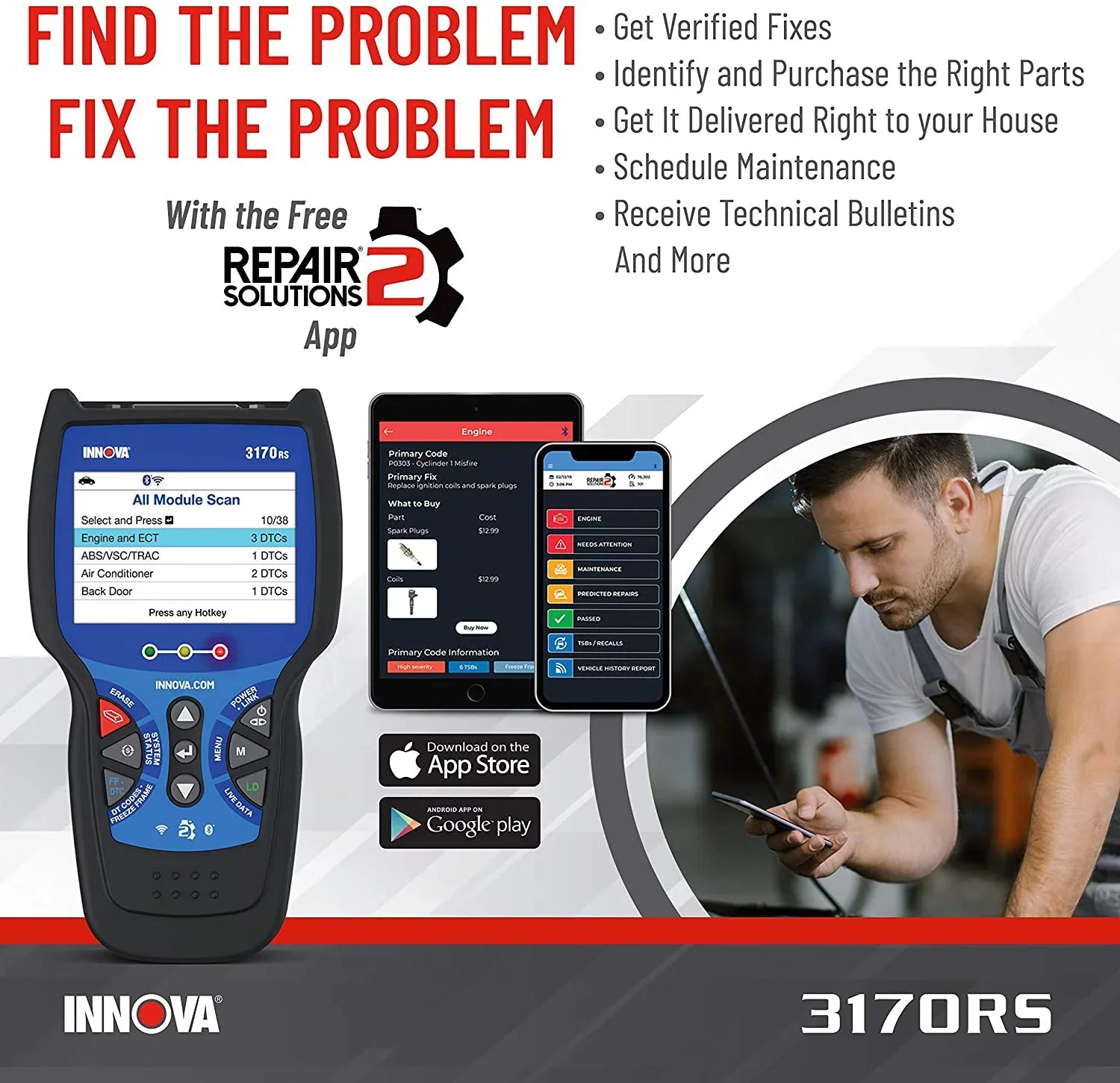 3170RS Reader Scanner Vehicle Diagnostic FixAssist INNOVA Code Bluetooth