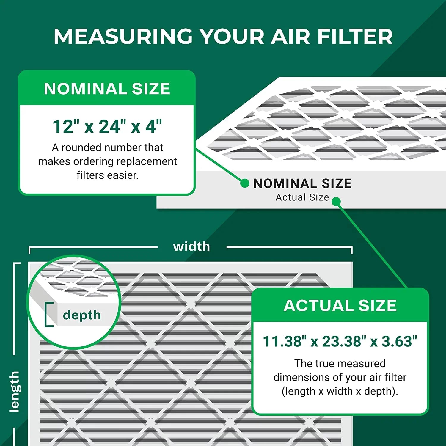 (3-Pack) 13 HVAC Pleated Filters Air 12x24x4 Furnace MERV Filterbuy AC