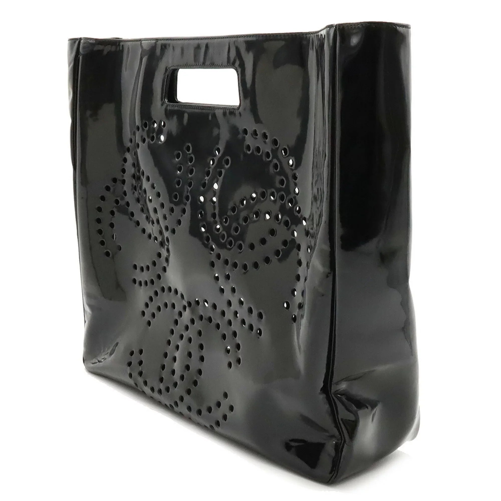 handbag black triple coco here (Good) Pre-Owned punching mark enamel