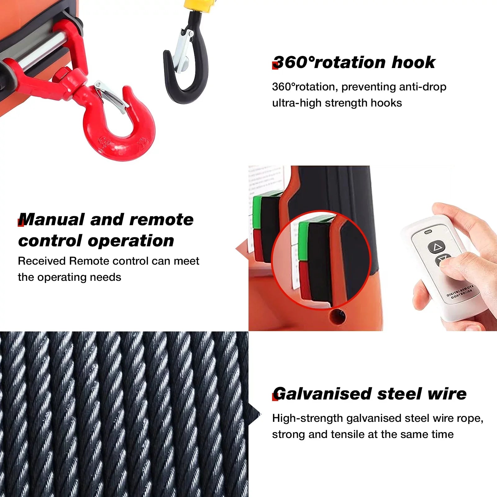 and Protection Wireless Electric Crane, Hoist Control, Portable Height, Towing for Winch 1 Overload Winch, Winch, Remote Electric 2 Lifting in 110V w/Wire 2200lbs Lifting Power 25ft