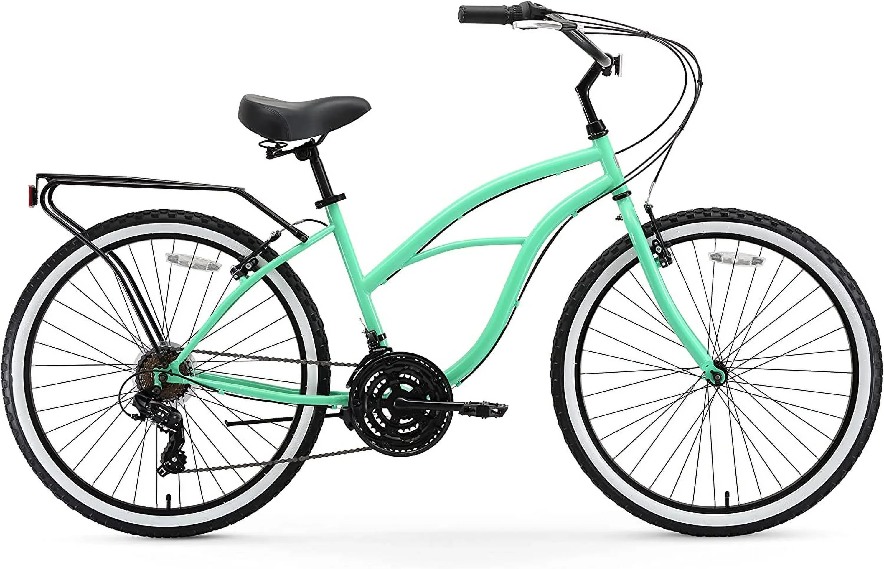 Green Wheels and Block Mint Grips with Single-Speed sixthreezero Women's Seat Bicycle Around Beach The Cruiser 26" Black
